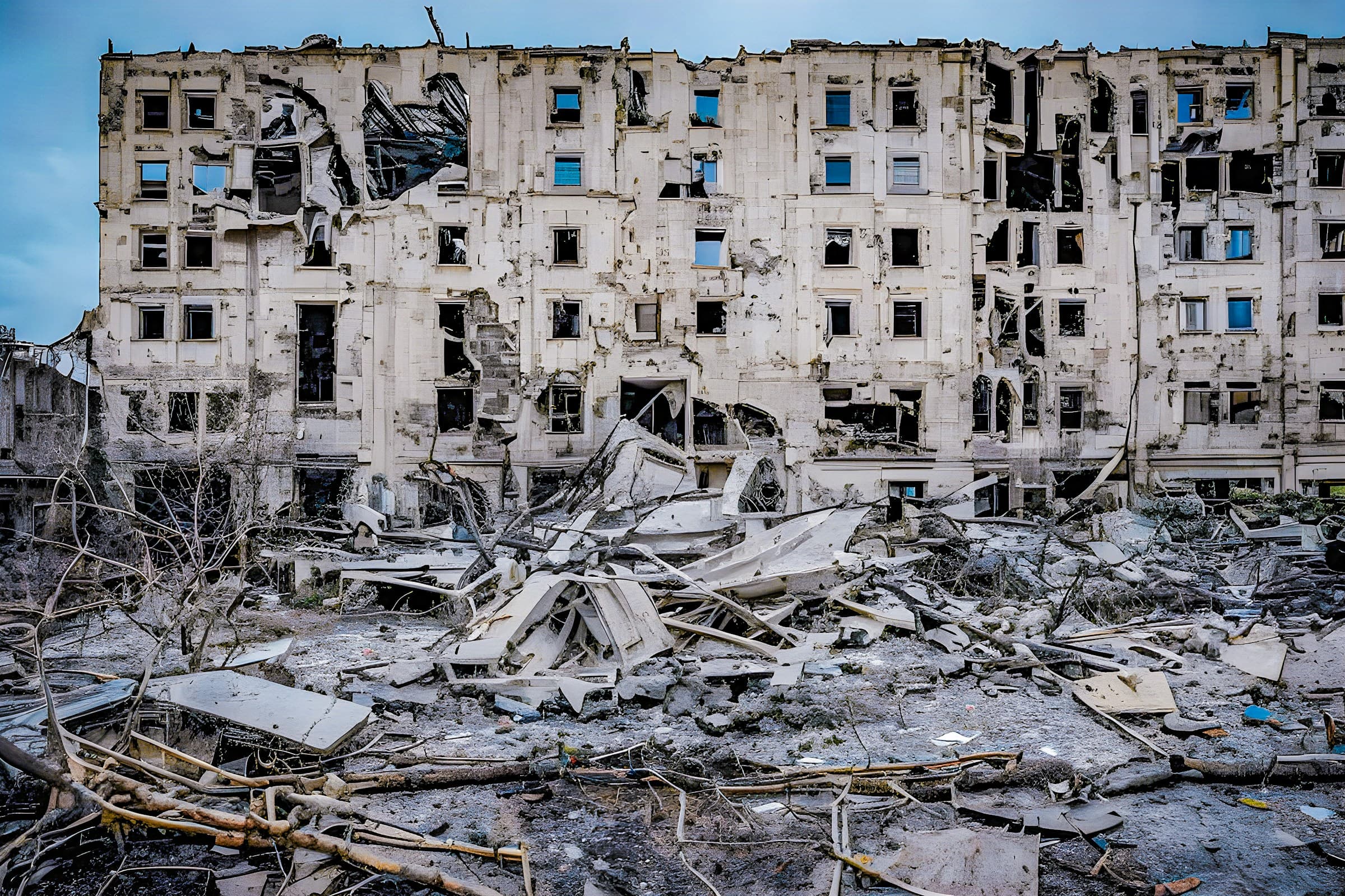 A residential apartment block in Ukraine reduced to rubble after a Russian strike